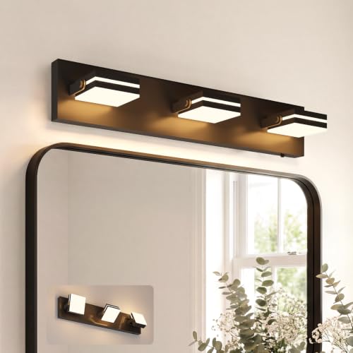 Image of VOLISUN 3 Light Bathroom Vanity Light, 24 inch Dimmable Bathroom Light Fixtures Over Mirror, 5 Color Temperatures, 180Rotatable Head, Black LED Vanity Lights for Bathrooms-ETL Certificated