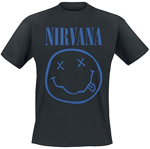 T-shirt XL noir col rond vêtement ample imprimé smiley bleu tendance