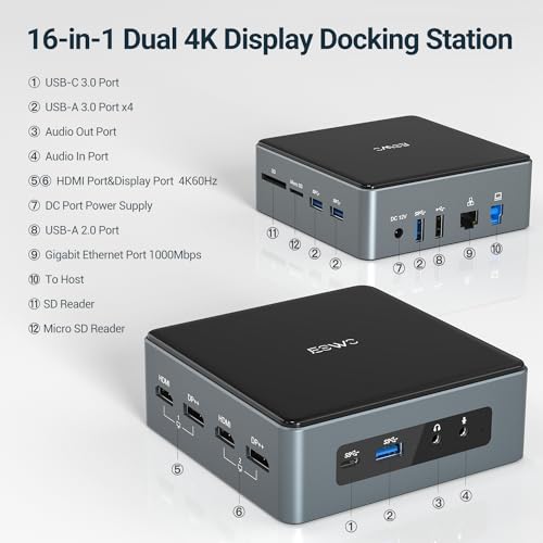Jeswo THX-120250KD Usb 3.0 Docking Station, Jeswo 16-In-1 Usb Laptop Docking Station Dual Monitor With 30W Power Adapter thumb #1