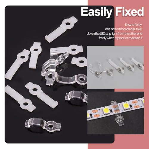 Image of Hilitchi 400Pcs Strip Light Mounting Bracket Strip Light Holder Clip One-Side Fixing Clip with 200 Screws 8MM 10MM 12MM LED Strip Mounting Bracket for Waterproof Strip Lights (White Transparent Color)