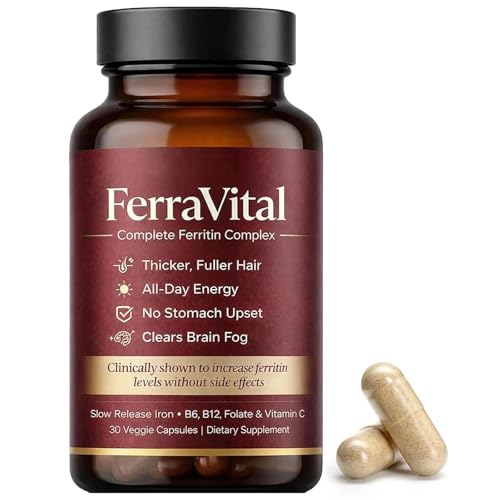 FerraVital Ferritin Supplement for Women Supports Healthy Iron & Energy Levels with Ferrous Glycine Vitamins C B12 B6 Folate Zinc & Probiotics 60 Capsules
