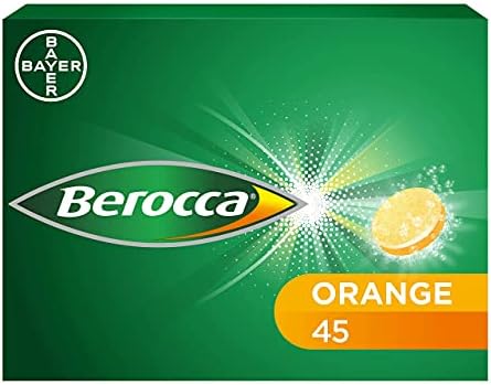 Berocca Vitamin C Effervescent Tablets, with Magnesium, Vitamin B12 & Vitamin B Complex, Orange Flavour, 1 Pack of 45 Tablets - 6 Weeks Supply