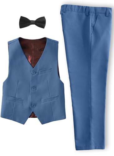 Image of YuanLu Boys Suit Homecoming Dresses for Kids Ring Bearer Outfit Suits Tuxedo Formal Vest and Pants Suit Set