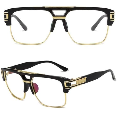 Image of Retro Oversized Square Zero Power Computer Anti Blue Light Glasses for Men & Women | Stylish Branded Metal Detailed Lightweight Frame | Anti Glare Blocks Harmful Rays