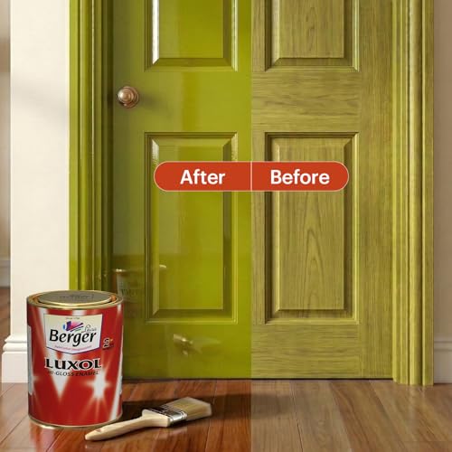 Image of BERGER Luxol Hi-Gloss Enamel Paint | Oil-Based | Mirror Like Durable Weather Resistant High Gloss Finish | for Interior & Exterior Wall Wood Metal Surfaces | Green Pro Certified(500mL, Bus Green)