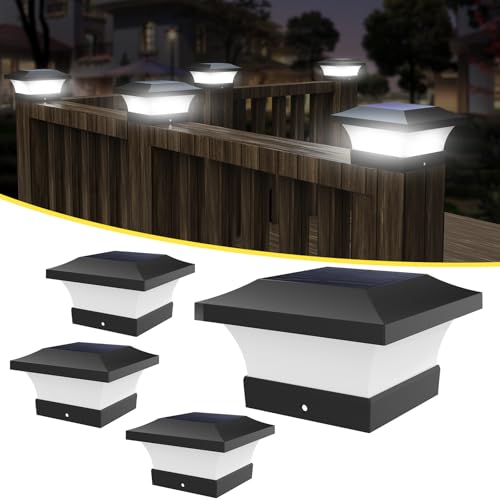 T-SUN Solar Post Lights, Outdoor Waterproof LED Lights for 4x4 Wooden Posts, Deck, Fence, Garden, Mailbox – Eco-Friendly, Made from Recycled Materials, Sustainable Solar Fence Post Light (4 Pack)