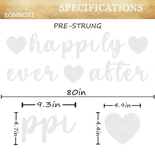 Image of Pre-Strung Happily Ever After Banner - Silver Glitter Bachelorette Bridal Engagement Party Decoration Supplies, Bachelorette Wedding Party Banner for Engagement, Bridal Shower, Wedding Party Photo Booth Props