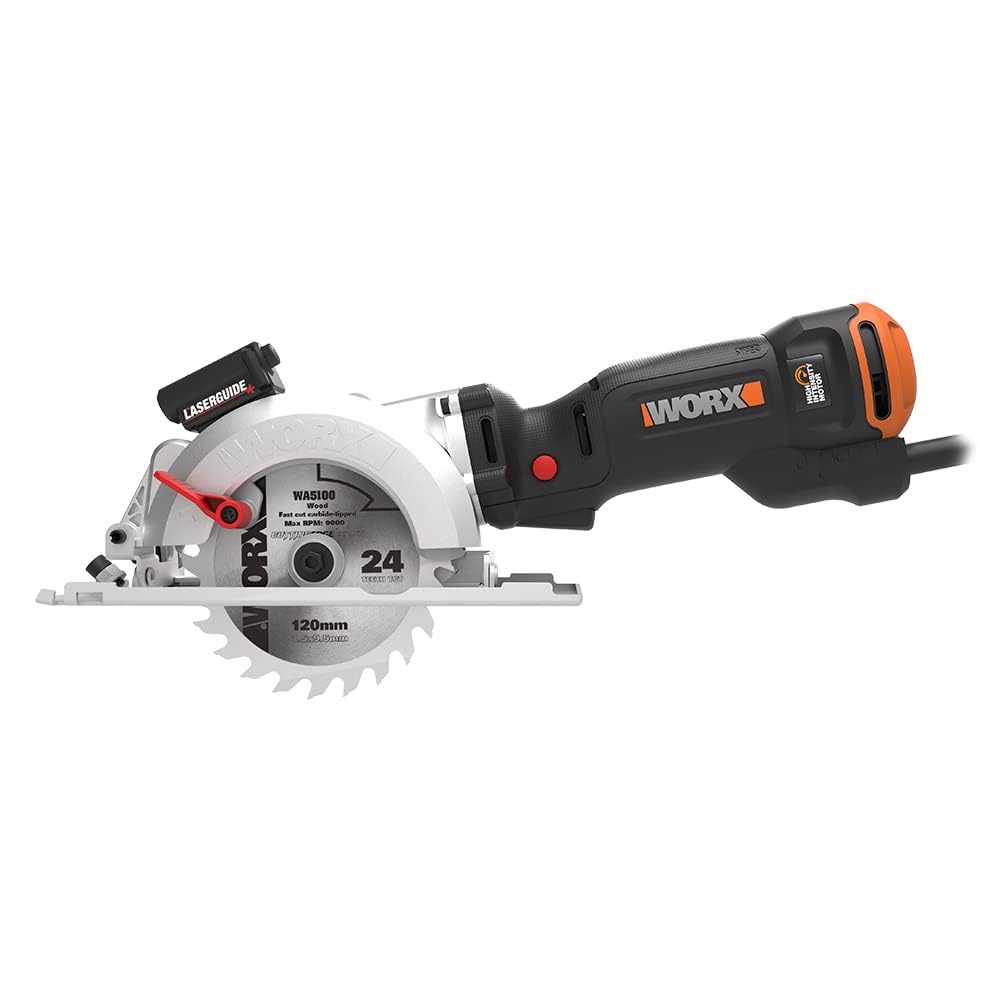 WORX - Scie circulaire 800W- Worxsaw - Profondeur de coupe jusqu'à 43mm - idéale pour le bois, métal, plastique, pierre - WX437 (Livrée avec accessoires, guide et adaptateur aspirateur)