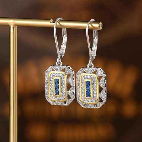 Newshe Vintage Created Blue Sapphire White Cz 925 Sterling Silver Gemstone Dangle Drop Earrings2