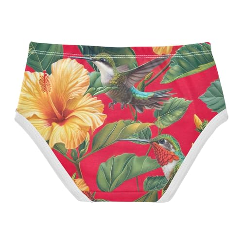 Toddler Briefs, Vibrant Red Green Hummingbirds Cotton Girls Underwear, 2T–8 Years2