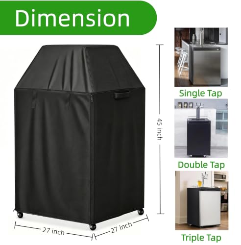 Image of 27 In Refrigerator Cover for Dual Tap Kegerator /Double Draft Beer Tower | 27x27x45,Waterproof Dustproof Heavy Duty Oxford Fabric,for Protecting Outdoor or Indoor Kegerator Tower Cooler
