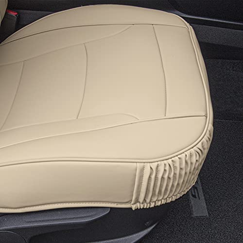 Image of FH Group Ultra Comfort Highest Grade Faux Leather Seat Cushions (Solid Beige) Rear Set with Gift - Universal Fit for Cars Trucks & SUVs
