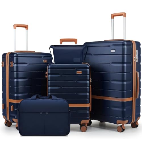 Image of NEISIA Luggage Sets with TSA Lock Hardside PC+ABS Carry On expandable Suitcase with Spinner Wheels Lightweight Rolling Travel Luggage Sets with YKK (Navy(N), 5 piece sets(20 /24 /28 /DB /TB)