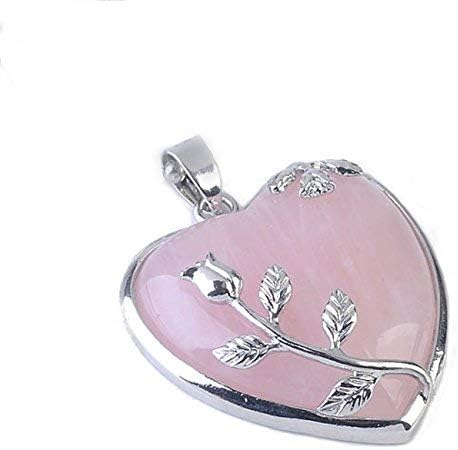 Zhiwen Jewelry Natural Rose Quartz Stone Flower Wrap Crystal Heart Bead Necklace Pendant (Natural Rose Quartz)