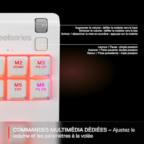 SteelSeries Apex 3 TKL Blanc Clavier Gaming RGB - Format Compact sans pavé numérique - Illumination RGB sur 8 Zones - Résistant à l’Eau et à la poussière - Switchs Gaming Silencieux -Format FR AZERTY