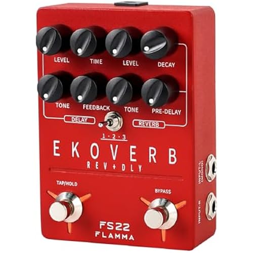 FLAMMA FS22 Stereo Delay & Reverb Combo Effects Pedal Ambient Guitar Pedal with 3 Pairs Combo Effects Reverse Delay Shimmer Reverb Tap Tempo Freeze Trail On Function