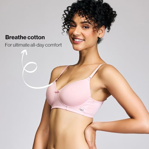 Image of NYKD NYB198 Cotton Lightly Padded Non Wired 3 /4th Coverage T-Shirt Bra Multiway Detachable Straps Invisible Under Clothes