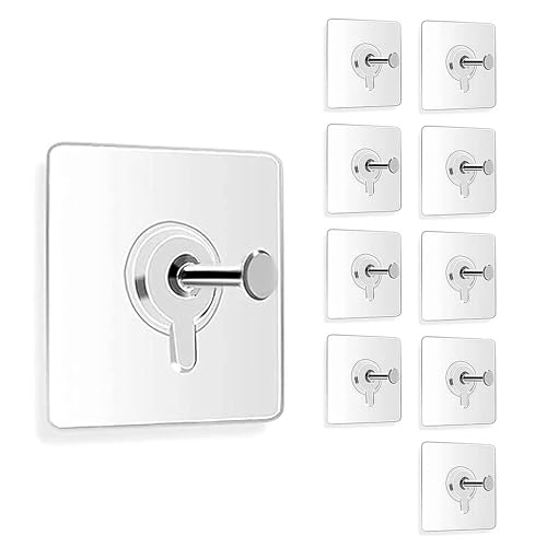 Image of BRAND VILLA Photo Frame Hooks for Wall Without Drilling, Heavy Duty Self Adhesive Wall Hooks Nail Free Strong Stainless Steel Transparent Hanging Hook for Frames & Home Decor (Pack of 10)