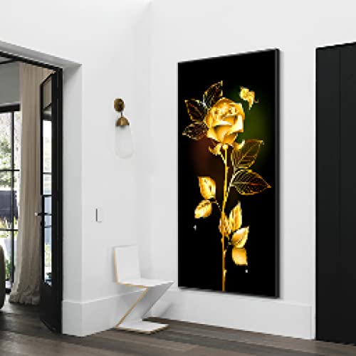 Toile peintures mur art fleur noir doré abstrait moderne décoration maison 90x180cm