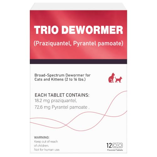 Broad-Spectrum Dewormer for Cats & Dogs | Praziquantel + Pyrantel Pamoate | Controls Tapeworms, Roundworms & Hookworms | 12 Flavored Tablets