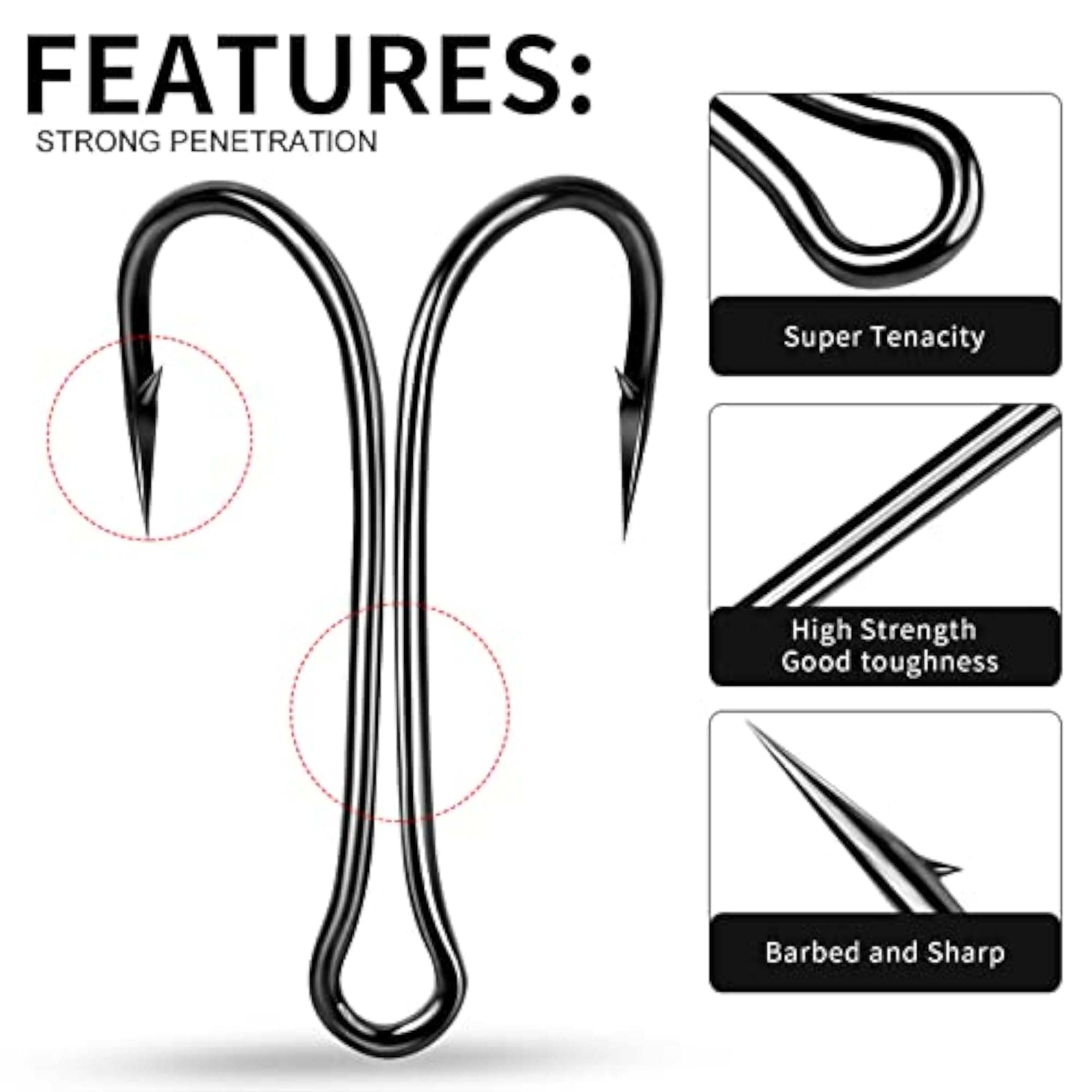 Fishing Hook Kit, 50PCS Long Shank Hooks