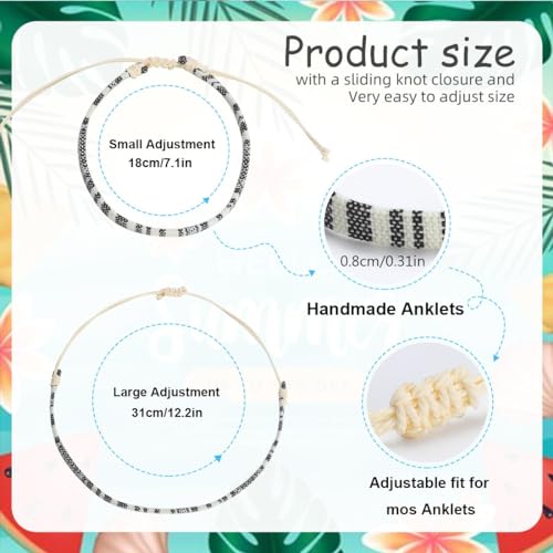 4pc Surfer Anklets for Men Waterproof String Rope Anklets Boho Clay Adjustable Beads Ankle Bracelets Cute Cloth Stainless Steel Anklet Set Beach Summer Jewelry for Women3