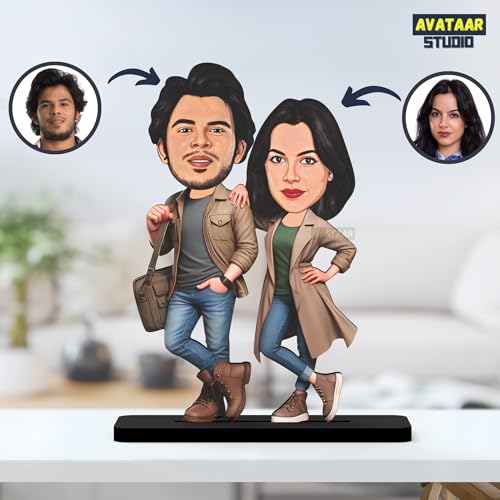 AVATAAR STUDIO Personalized Couple Caricature Gift Custom Cartoon Photo Frame Anniversary Gift for Husband Wife Girlfriend Boyfriend Unique Romantic Gift for Couples