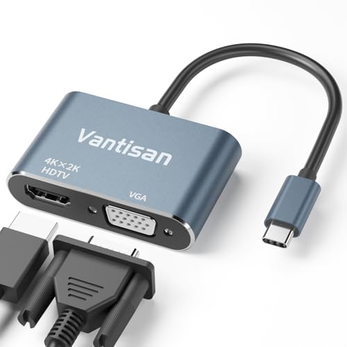 vantisan Adaptador USB C a HDMI VGA, 2 en 1 Tipo C 3.1 a HDMI y V...