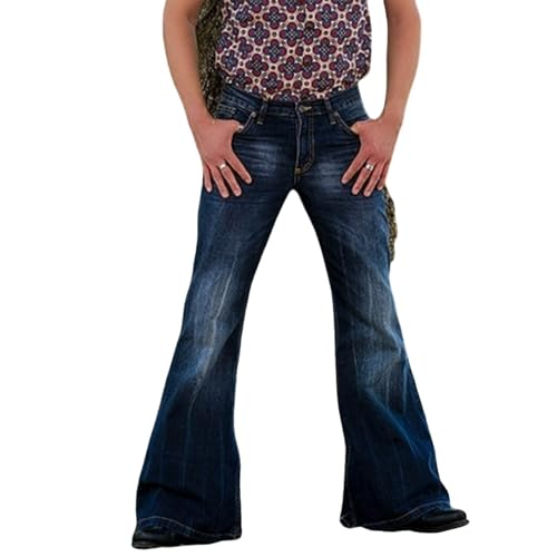 Jeans Pants Trousers Denim Stretch Trendy Retro Grinding Fading Water Washed Blue Casual Horn Leg for Men