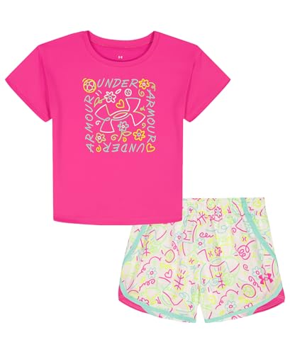 Image of Under Armour Girls' 2-piece Short Sleeve Tee and Shorts Set, Lightweight and Comfortable