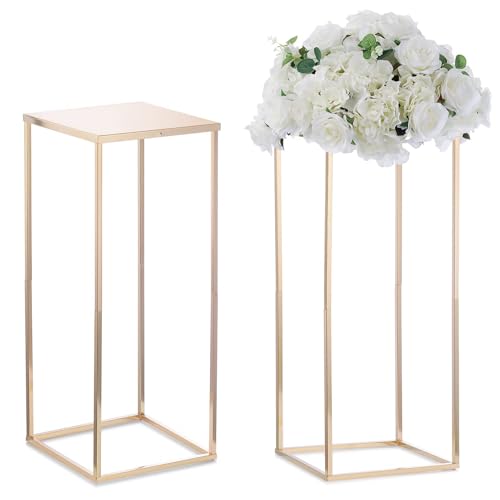 Florero de metal dorado con columna floral geométrica para centro de mesa de boda, fiestas de cumpleaños y decoración del hogar, 25 x 60 cm, elegante soporte para plantas para sala de estar