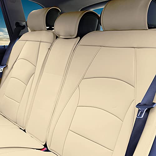 Image of FH Group Ultra Comfort Highest Grade Faux Leather Seat Cushions (Solid Beige) Rear Set with Gift - Universal Fit for Cars Trucks & SUVs