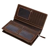 Balidiya Genuine Leather Long Bifold Wallets for Men Slim RFID Blocking Vintage Zipper Card holder Wallet with Coin Pocket…
