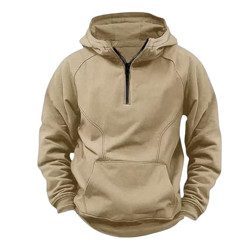 Hoodies for Men Half Zip Long Sleeve Casual Hooded Pullover Retro Distressed Hoodie Sweatshirts with Kangaroo Pockets