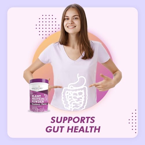 HealthyHey Nutrition Plant Protein Powder, Vegan Protein, Low Net Carbs, Non Dairy, Gluten Free, Lactose Free, No Sugar Added, Soy Free, Non-GMO - 500gm (Strawberry)