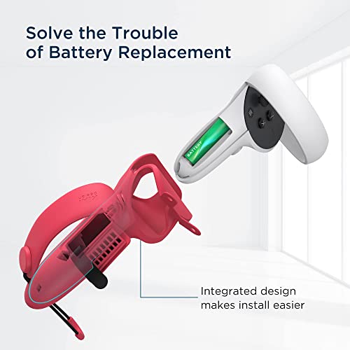 KIWI design Controller Grips Cover with Battery Opening Adjustable with Knuckle Straps, Perfect Match for Beat Saber Compatible with Quest 2 Accessories (RD+BU)