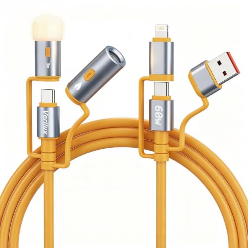 Image of Verilux 6 in 1 PD 60W Type C Cable Fast Charging with 480Mbps Data Synch | 1.2M C Type Charger Cable with USB A /Lighting /USB C to C /Lighter /Lamp for iPhone 17 /16 /15 Series, Galaxy S26 /S25 /S24