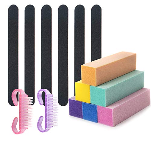 Zoostliss Professional Nail File and Buffer Manicure Tools Kit 6pcs Rectangular Art Care Buffer Block 100/180 Grit Nail Scrubbing Brush 14pcs