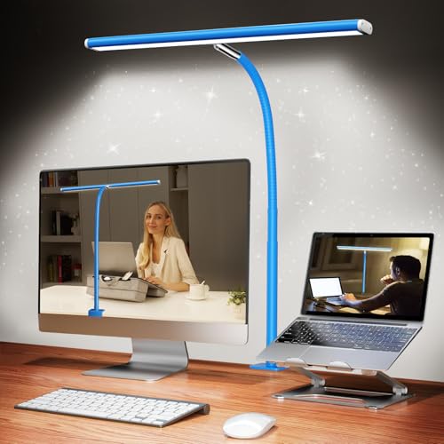 Image of Airlonv LED Desk Lamp for Office Home, Eye-Caring Desk Light with Stepless Dimming Adjustable Flexible Gooseneck, 10W USB Adapter Desk Lamp with Clamp for Reading, Study, Workbench (Blue)