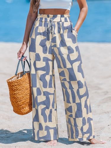 Image of CUPSHE Women's Wide Leg Beach Pants - Tropical Floral with Pockets Plus Size Casual Flowy Vacation Bottoms