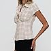 Women Fashion Plaid Button Up Shirt Short-Sleeve Lapel Collar Blouse Shirts Y2K Summer Casual Going Out Tops (Brown, S)