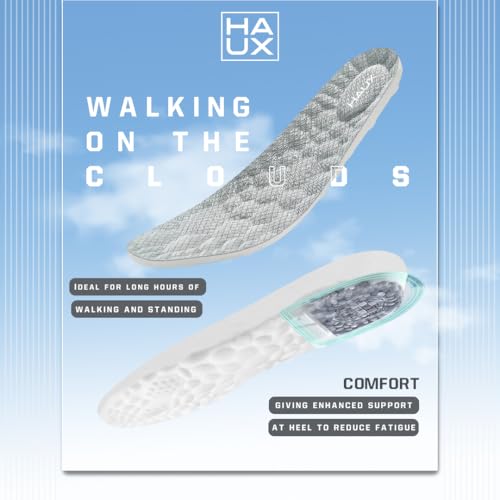 Image of HAUX PU Foam Comfort Insoles for Men | All-Day Cushioning & Durable Support,Lightweight, Durable, and Flexible, Dynamic Arch Technology for Neutral to High Arches (Gray, 9)