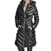 DKNY Women's Long Shiny Puffer Coat with Hood – Quilted Gloss Finish Winter Jacket, Black, Small
