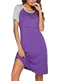 Venukiss Damen Sommer Nachthemden Lassig Kurzarm Weich Bedruckte Nachtwäsche Pyjamas Schlafkleid für Frauen, Lila S