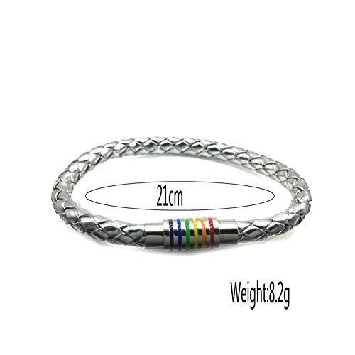 Image of Leather Braided LGBT Rainbow Bangle Bracelet - Gay & Lesbian Pride