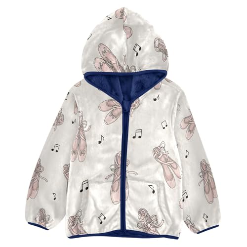 Ballet Shoes with Music Notes Toddler Fleece Jacket Girl Boys Hooded Fleece Jacket Coat Warm Outwear Zip-up 3-10T