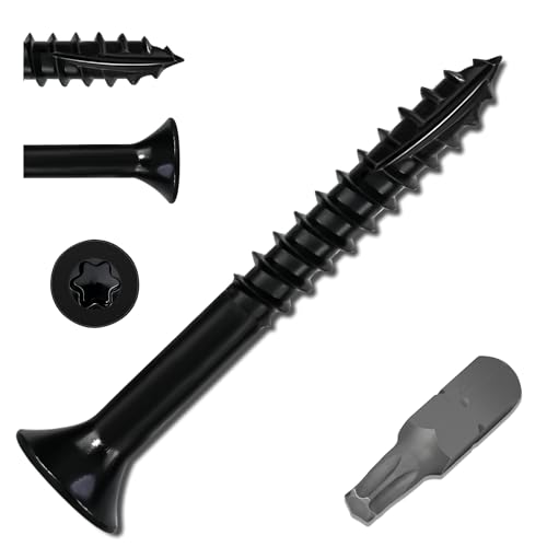 Deck Screws #9 X 1-1/2 Inch Exterior Torx Wood Screws T25 Star Bit Included Black Oxide Coating 1.5 Inch Deckmate Star Drive Flat Head Screws -50 Pcs