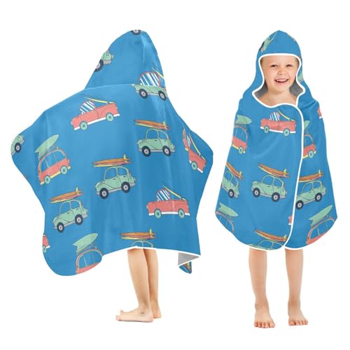 susiyo Kids Hooded Bath Towel Summer Car Beach Towel for Kids 23.5 x 50 Inch Microfiber Soft Absorbent Quick Dry Bath Swim Pool Towel Wrap Poncho Bathrobe with Hood for Kids Toddler