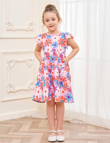 image for Bumeex Girl Dress Kids Summer Spring Skater Midi Cotton Casual Ruffle 