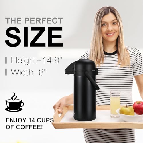 Updated Airpot Coffee Dispenser with Pump, 85 OZ Insulated Thermal Coffee Carafe for Keeping Hot - Cold Water, Party Chocolate Drinks & Stainless Steel Thermos Urn Large Thermal Hot Drink (Black)
